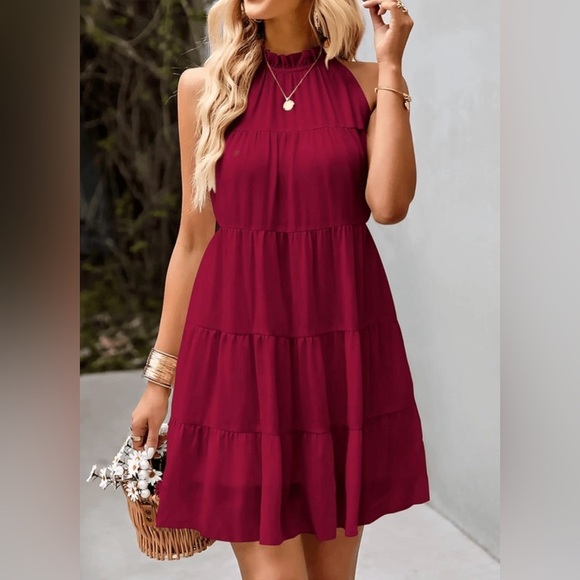 KIRUNDO Halter Sleeveless Flowy Mini Babydoll Tiered Dress XL - Picture 9 of 16